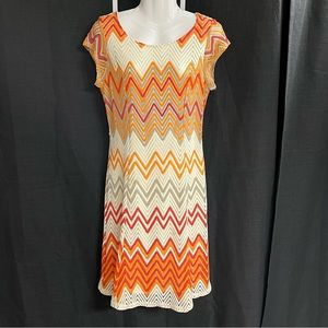 Sharango ladies, cream, gold, and orange crochet dress size 10